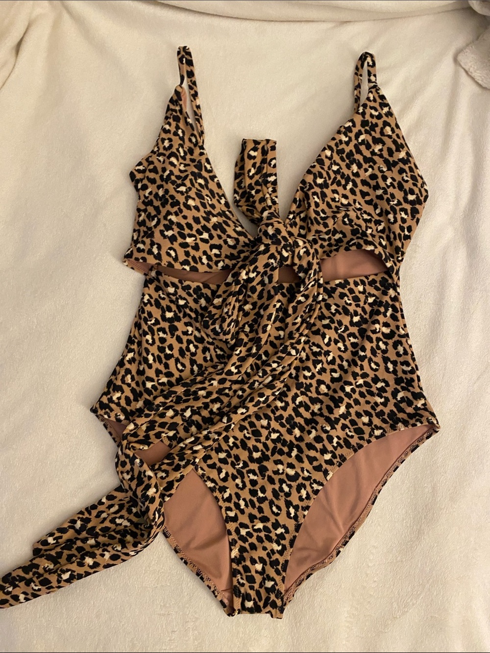 aerie Leopard Print One-Piece Swimsuit in Tan and Black